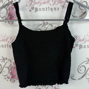 John galt cropped tank top stretchy smocked Black Camisole Top